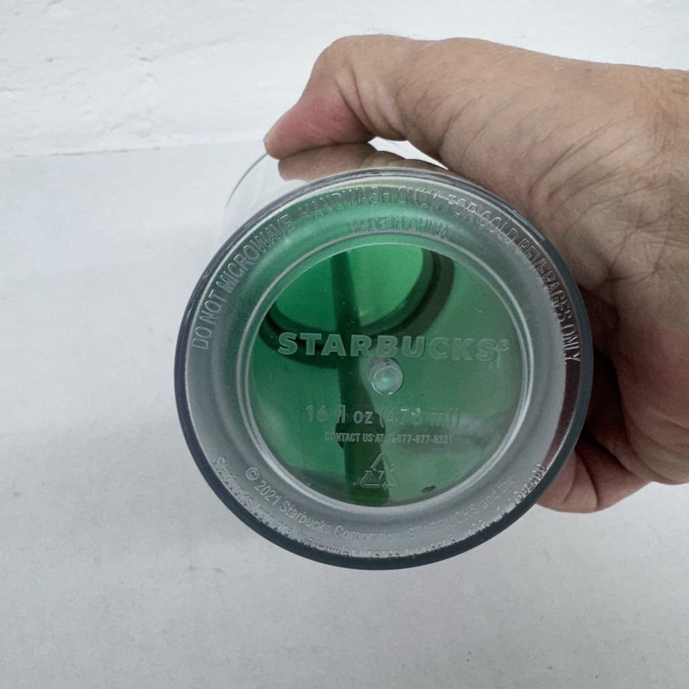 Starbucks Reusable Tumbler Green Gold‎ Cold Cup w/ Straw 16oz 2021 Plastic - Picture 6 of 6